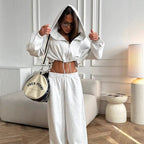 Damen nan kurzes Reißverschluss-Cropped-Hoodie und weitgeschnittene Highwaist-Loungehose Set R&B