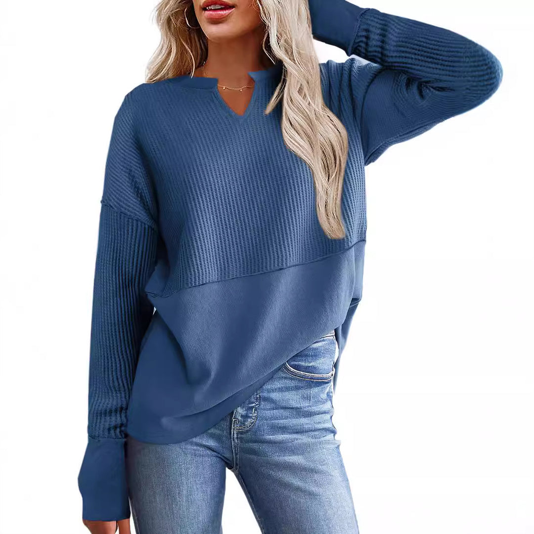 Damen lässiger Knit-Pullover mit V-Ausschnitt und Struktur R&B