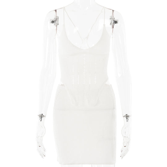 Damen Häkelkleid mit tiefem V-Ausschnitt und raffinierten Rüschendetails R&B