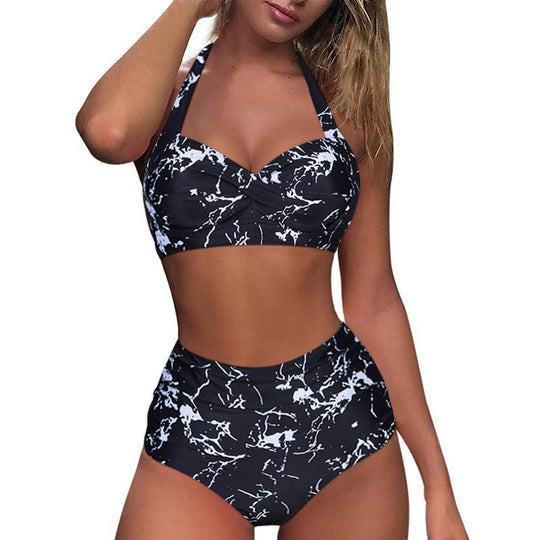 Damen Hochtaillierter Karobikini mit gerafftem Oberteil R&B