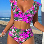 Damen Hoch-tailliertes BadR&Bikini mit verspielten Rüschendetails R&B