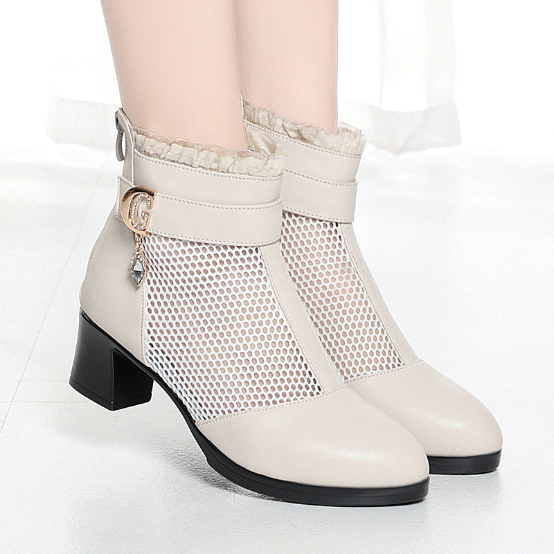 Damen Elegante Stiefeletten mit modischen Netzdetails und verziertem Riemen R&B