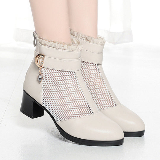 Damen Elegante Stiefeletten mit modischen Netzdetails und verziertem Riemen R&B