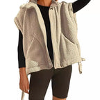 Damen Oversized Fleecewestenjacke mit seitlichen Eingrifftaschen und Druckknopfverschluss R&B