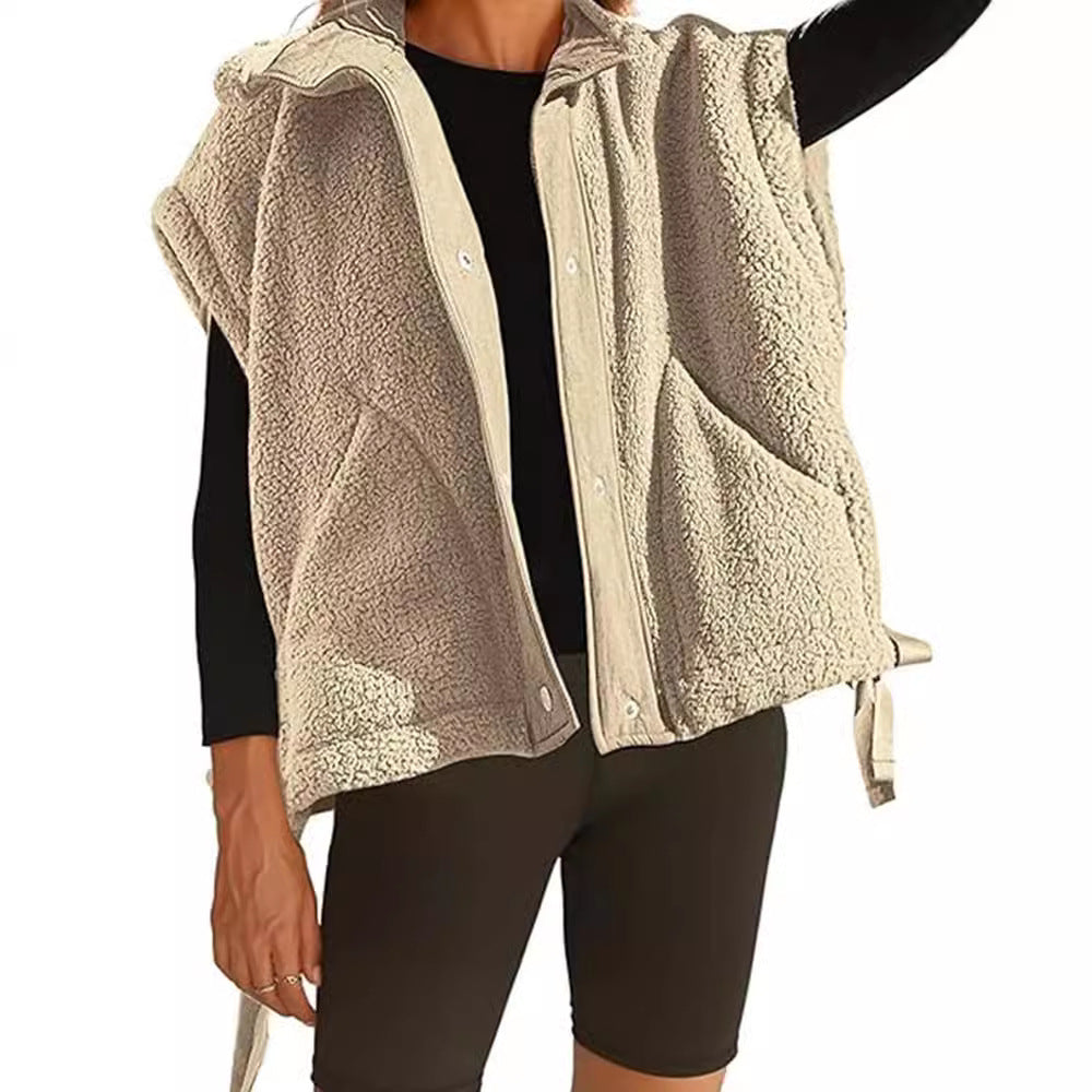 Damen Oversized Fleecewestenjacke mit seitlichen Eingrifftaschen und Druckknopfverschluss R&B