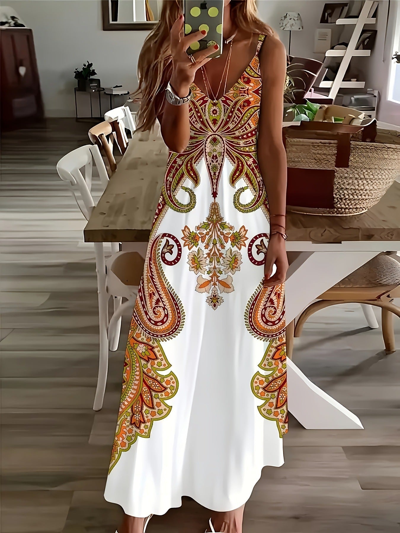 Damen Maxikleid mit farbenfrohem Paisley-Druck R&B