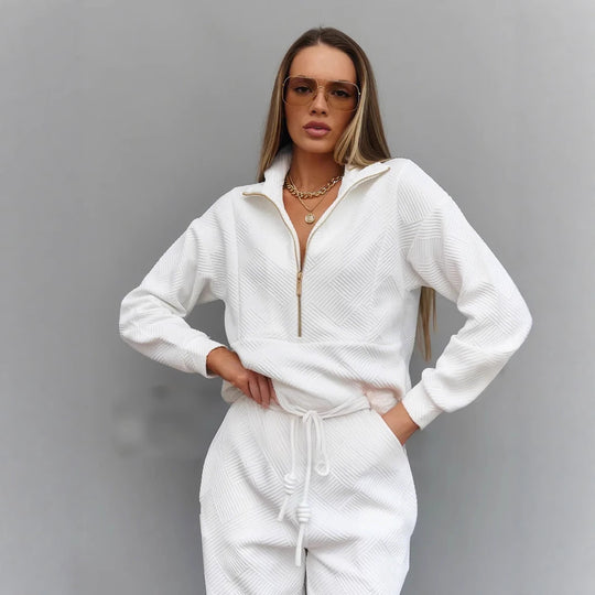Damen stylisches Zip-Pullover und schicke Jogginghose Set R&B
