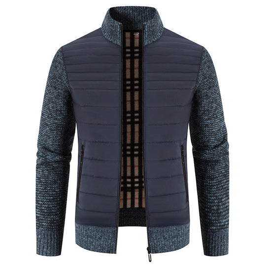 Herren gesteppte Hybridjacke mit Strickärmeln und modernem Stehkragen R&B