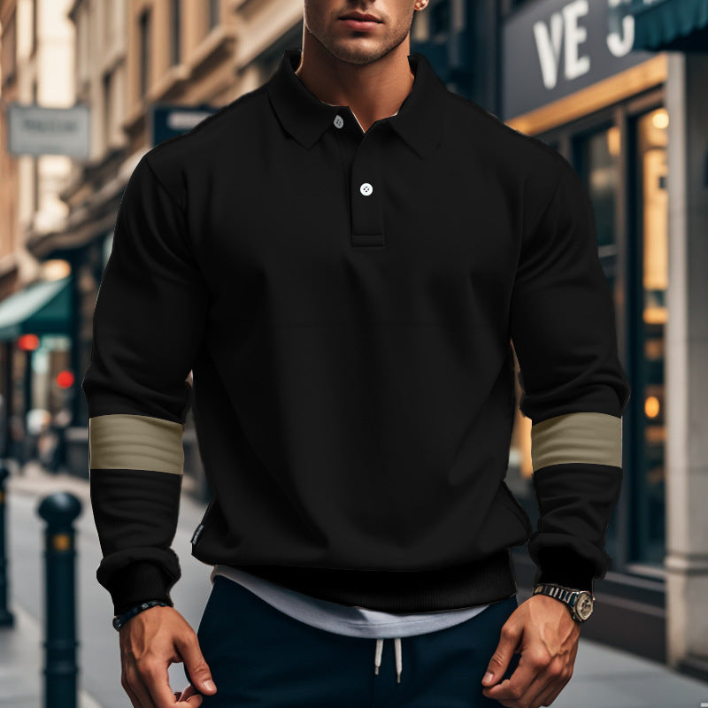Herren Sportliches Polo-Hoodie mit Kontrastärmel R&B