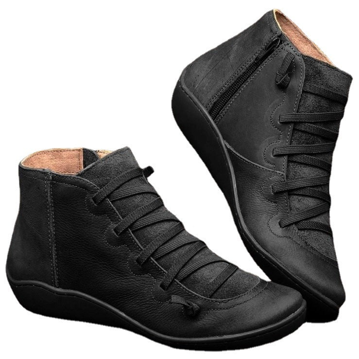 Damen nan Komfort-Stiefelette mit elastischer Zierschnürung gepolstertem Fußbett und seitlichem Reißverschluss R&B