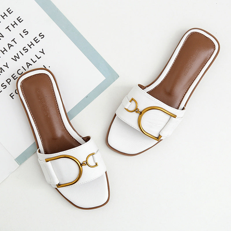 Damen Elegante Slides mit luxuriösem goldenen Akzent und bequemem Fußbett R&B