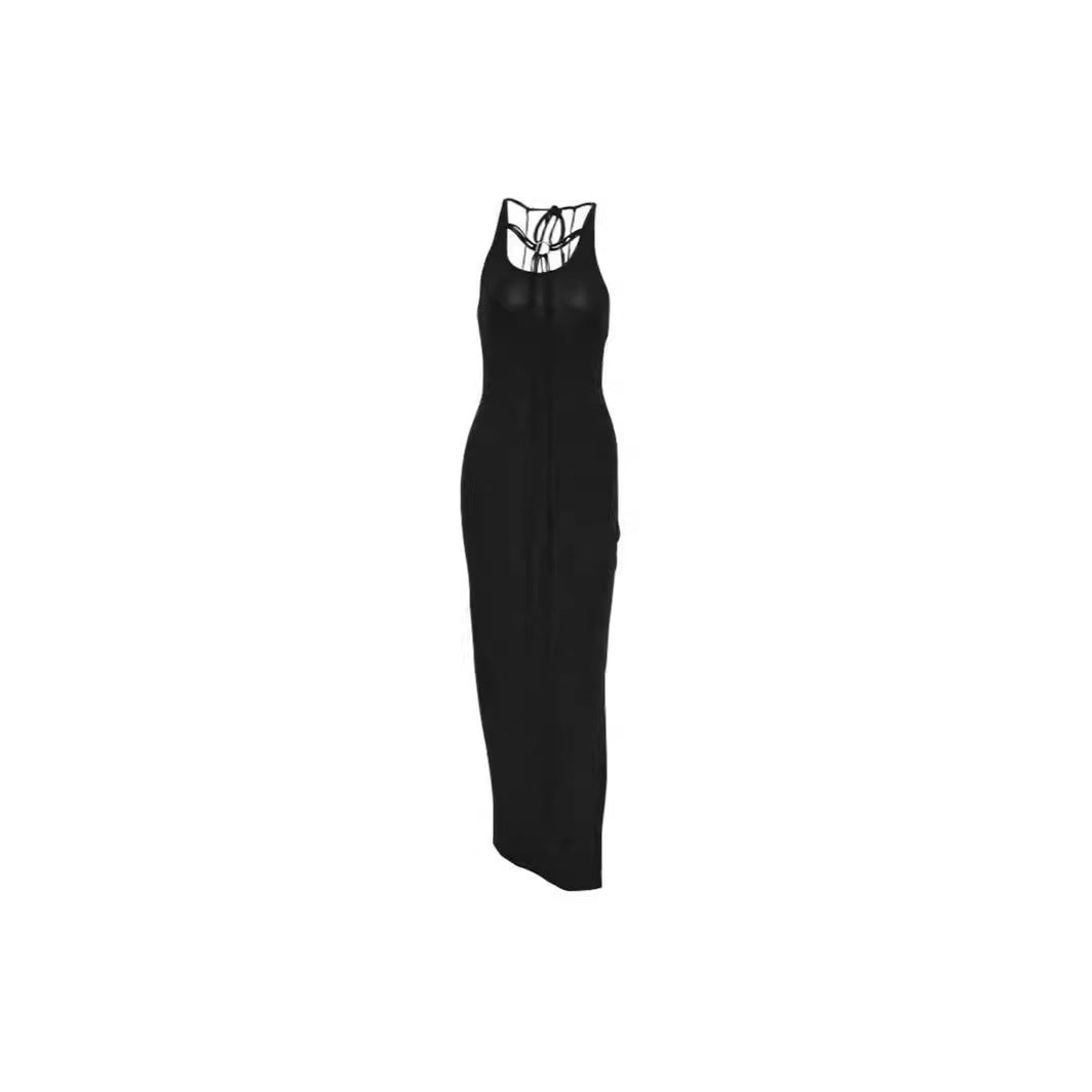 Damen elegantes Maxikleid mit verstellbaren Trägern und raffiniertem Ausschnitt R&B