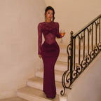 Damen Elegantes Langarm-Spitzenkleid mit tailliertem Design R&B