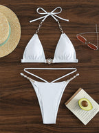Damen Triangel-Bikini mit verstellbaren Trägern und glamourösem Schmuckbesatz R&B