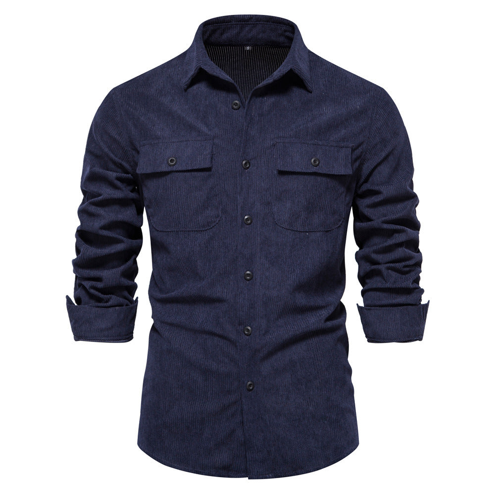 Herren nan feines Cord-Übershirt mit Brustpatten, durchgehender Knopfleiste und körpernaher Silhouette R&B