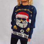 Damen weihnachtlicher Pullover mit festlichem Santa-Motiv und lockerer Passform R&B