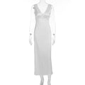 Damen elegantes Satin-Nachtkleid mit tiefem V-Ausschnitt und breiten Trägern R&B