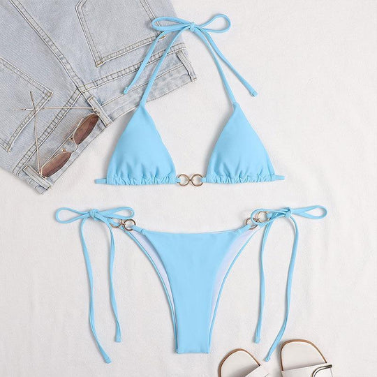 Damen Triangel-Bikini-Set mit raffinierten Rüschendetails und goldenen Akzenten R&B