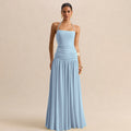 Damen Maxikleid mit Raffungen und schulterfreiem Design R&B