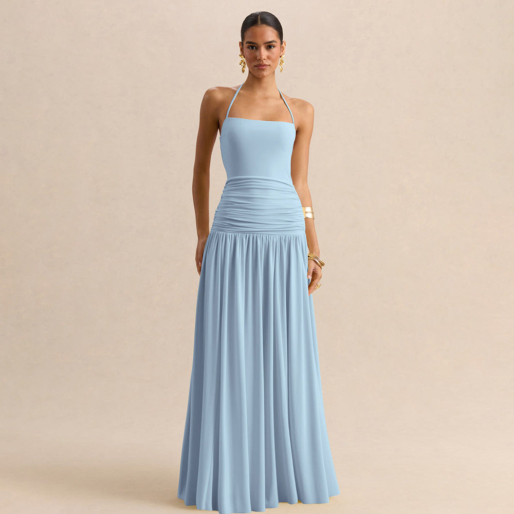 Damen Maxikleid mit Raffungen und schulterfreiem Design R&B
