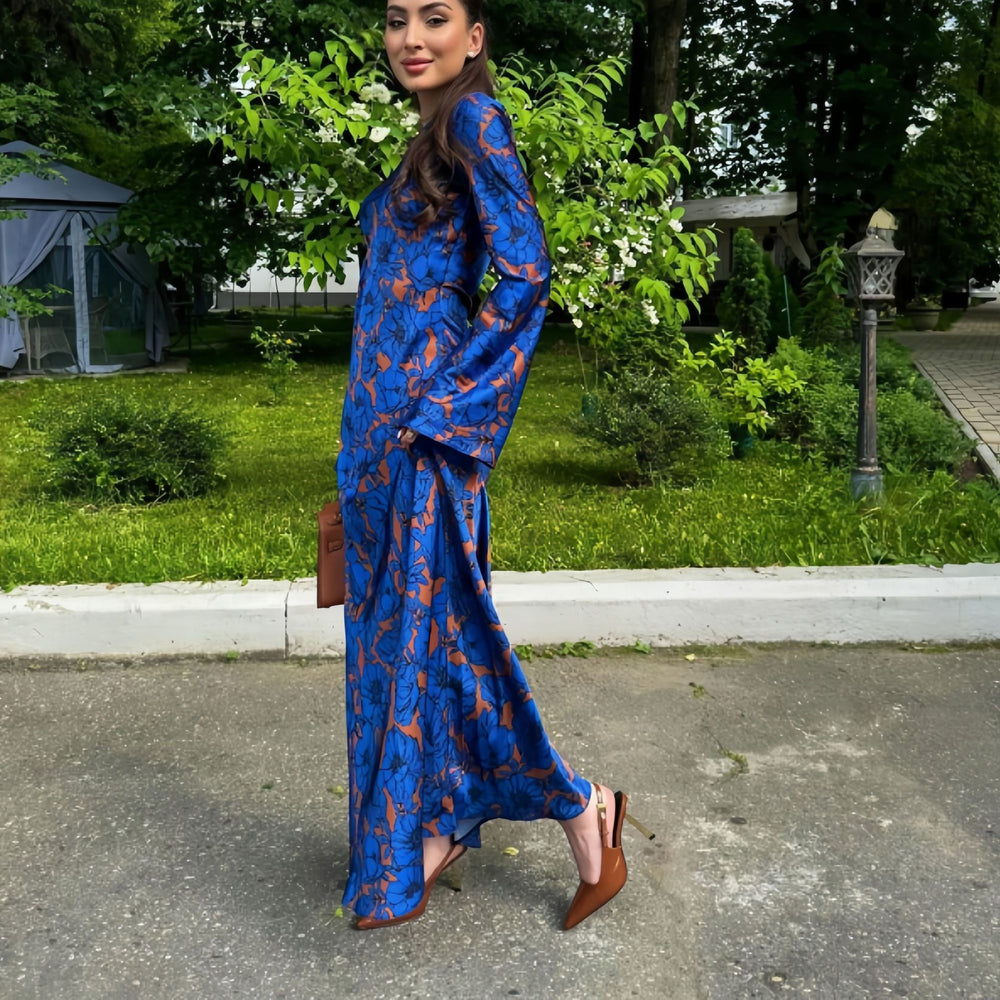Damen Elegantes Maxikleid mit floralem Design und langen Ärmeln R&B