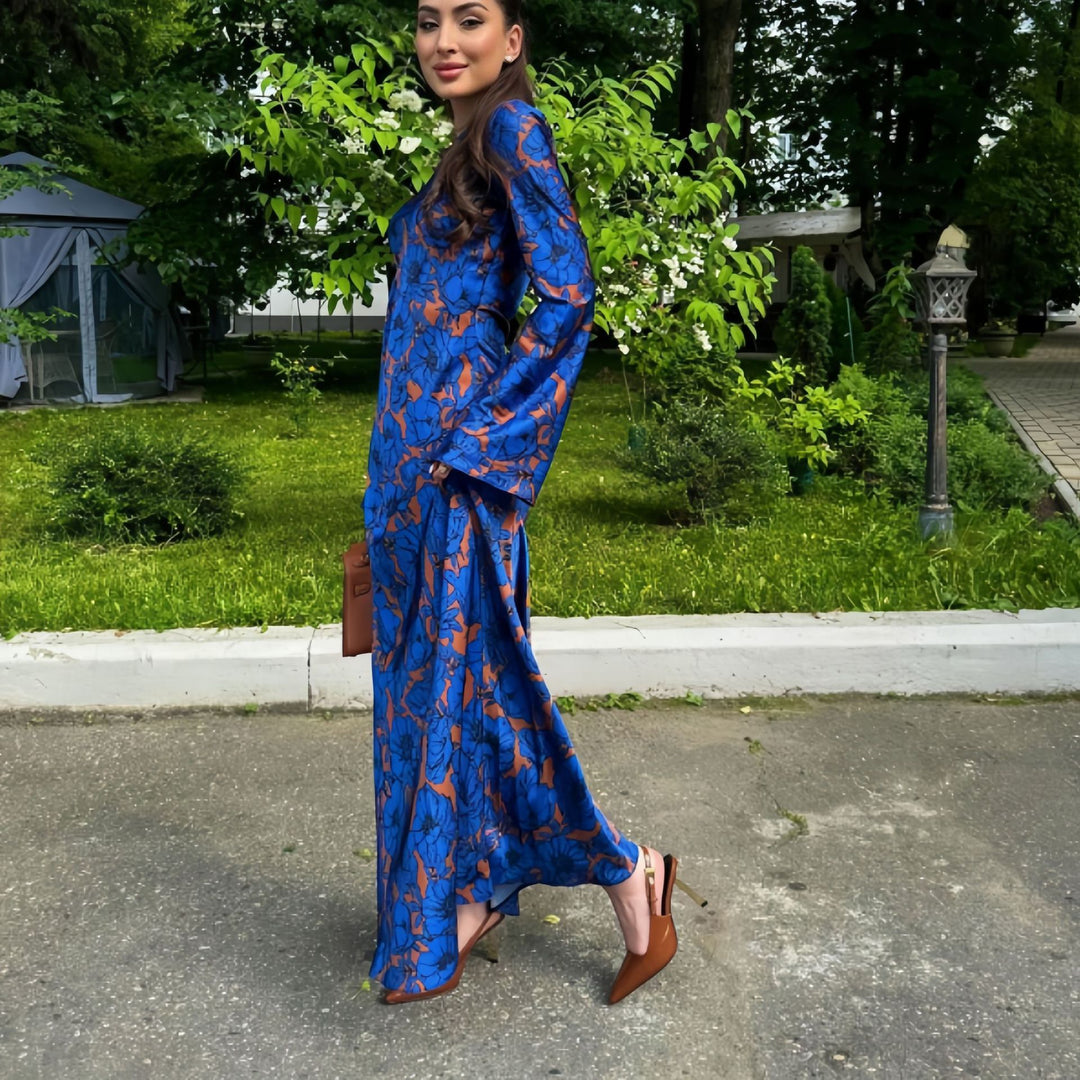 Damen Elegantes Maxikleid mit floralem Design und langen Ärmeln R&B