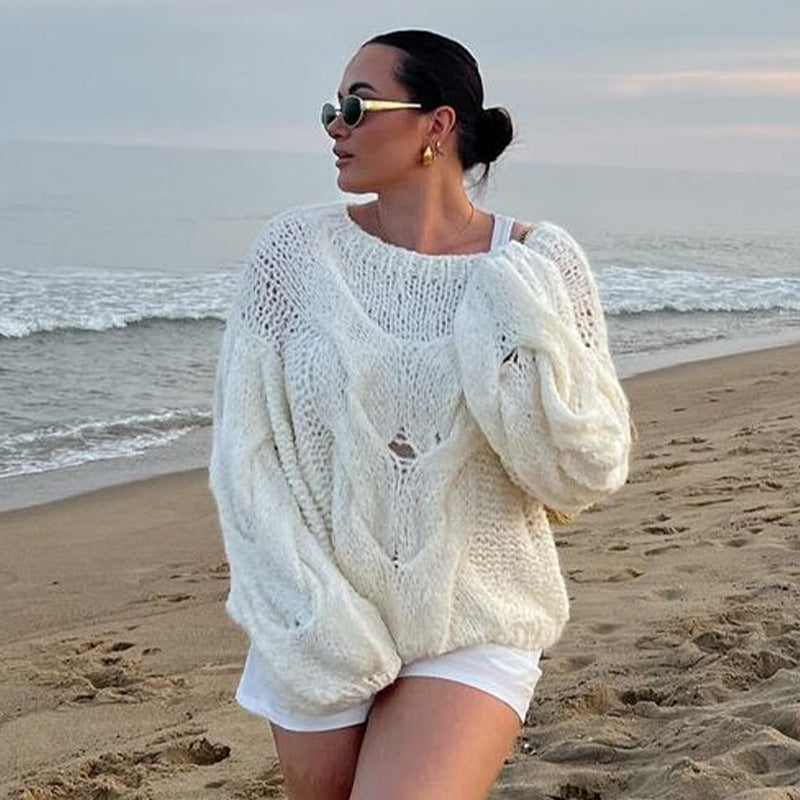Damen Grobstrickpullover mit luftigem Schnitt und innovative Struktur R&B