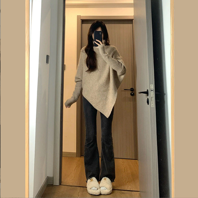 Damen asymmetrischer Strickpullover im lässigen Oversized-Design R&B