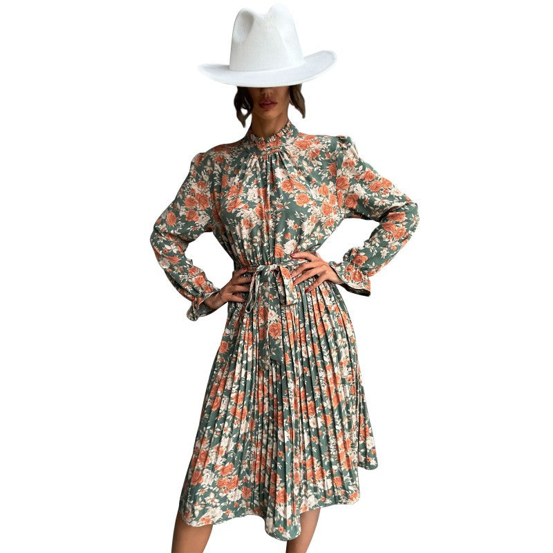 Damen Midikleid mit floralem Muster und Taillengürtel R&B