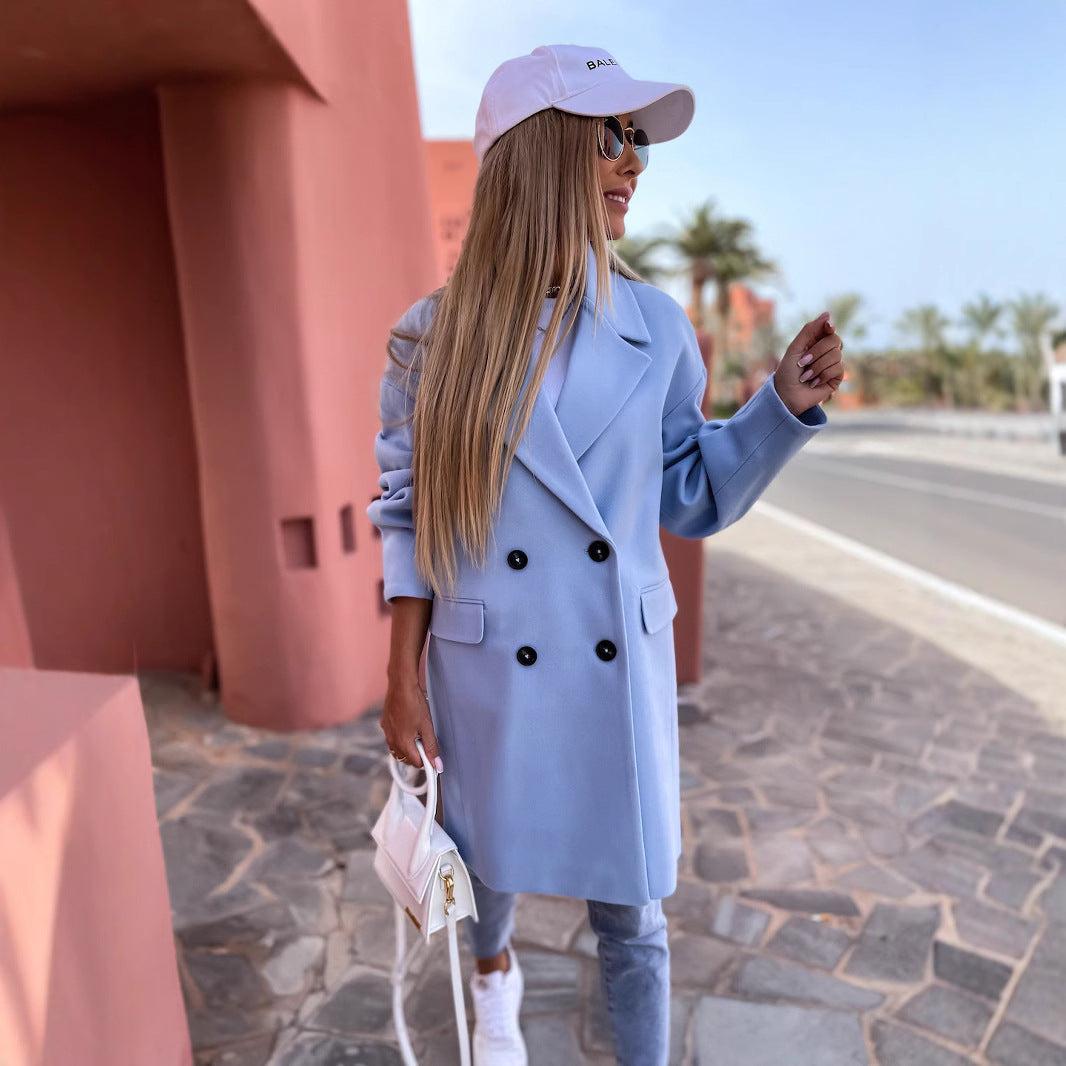 Damen Oversized Trenchcoat mit doppelter Knopfleiste und breitem Kragen R&B