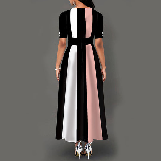 Damen Maxikleid mit modernem Blockdesign und seitlichen Taschen R&B