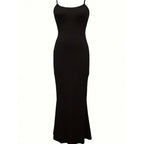 Damen figurbetontes Maxikleid mit schmalen Trägern und elegantem Schnitt R&B