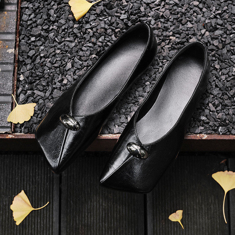 Damen elegante Ballerinas mit spitzem Zehenbereich und dekorativem Riemchen