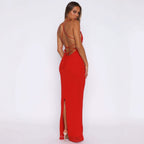 Damen Elegantes Maxikleid mit tiefem V-Ausschnitt und Spaghettiträgern R&B