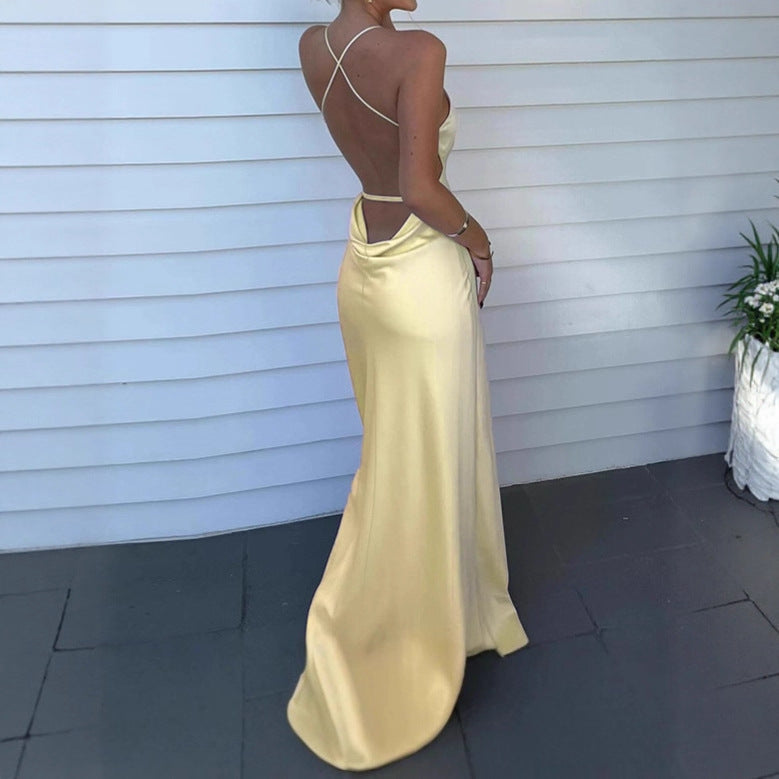 Damen Elegantes Maxikleid mit tiefem V-Ausschnitt und verstellbaren Spaghettiträgern R&B