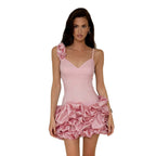 Damen Minikleid mit voluminösen Rüschendetails und einseitigen Träger R&B