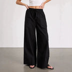 Damen Weite Leinenhose mit elastischem Bund und seitlichen Taschen R&B