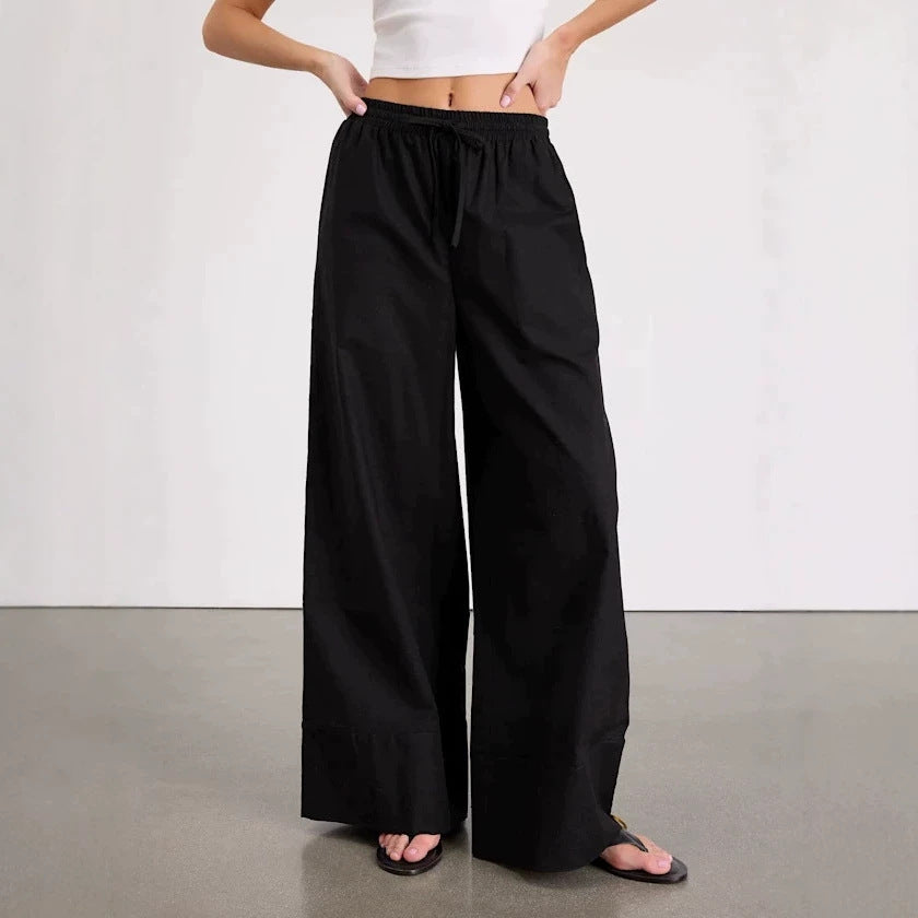Damen Weite Leinenhose mit elastischem Bund und seitlichen Taschen R&B