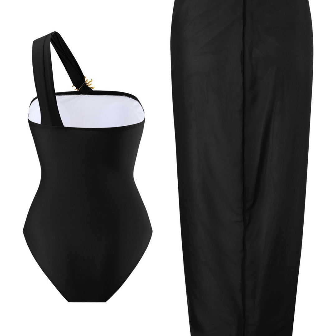 Damen einseitiger Badeanzug mit elegantem Wickelrock R&B