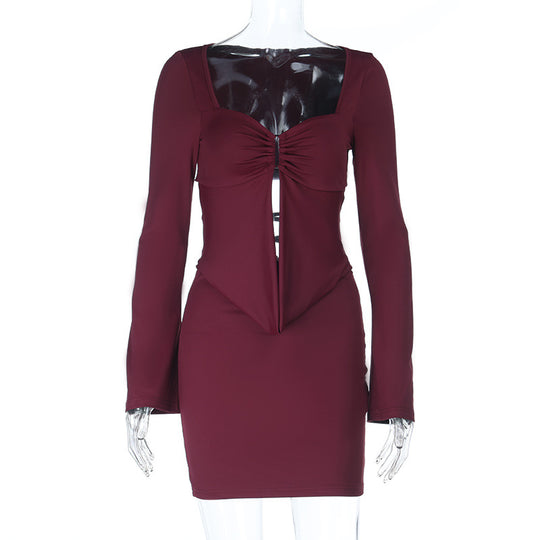 Damen figurbetontes Minikleid mit raffinierten Rüschendetails und elegantem Ausschnitt R&B