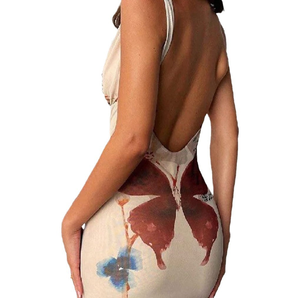 Damen Maxikleid mit tiefem V-Ausschnitt und floralem Design R&B