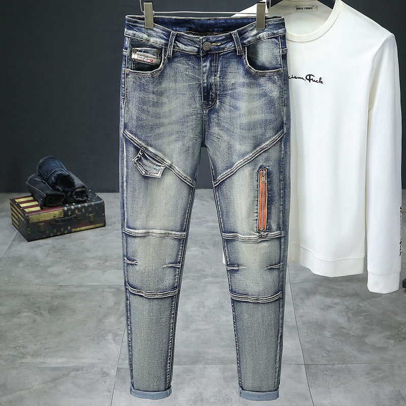 Herren modische Ripped Jeans mit kreativen Steppnähten R&B