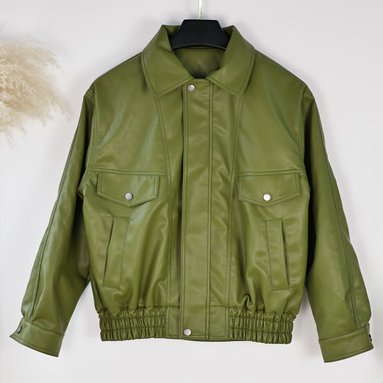 Damen Kunstlederjacke im lässigen Cropped-Stil mit praktischen Taschen R&B