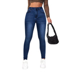 Damen High-Waist Skinny Jeans mit angedeuteten Taschen und elastischem Bund R&B