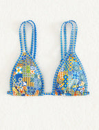 Damen Triangel-Bikini mit mehrfarbigem Patchwork-Muster R&B