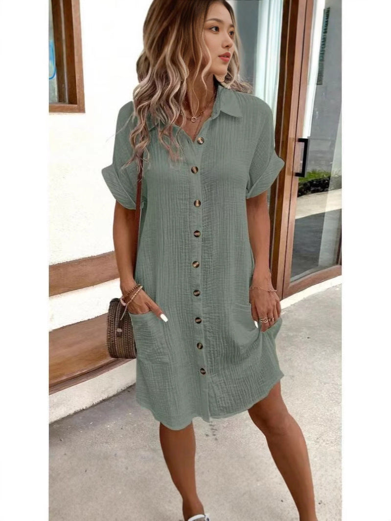 Damen lässiges Hemdblusenkleid mit Knopfdetails und Taschen R&B