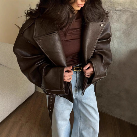 Damen Oversize jacke mit Taillengürtel R&B