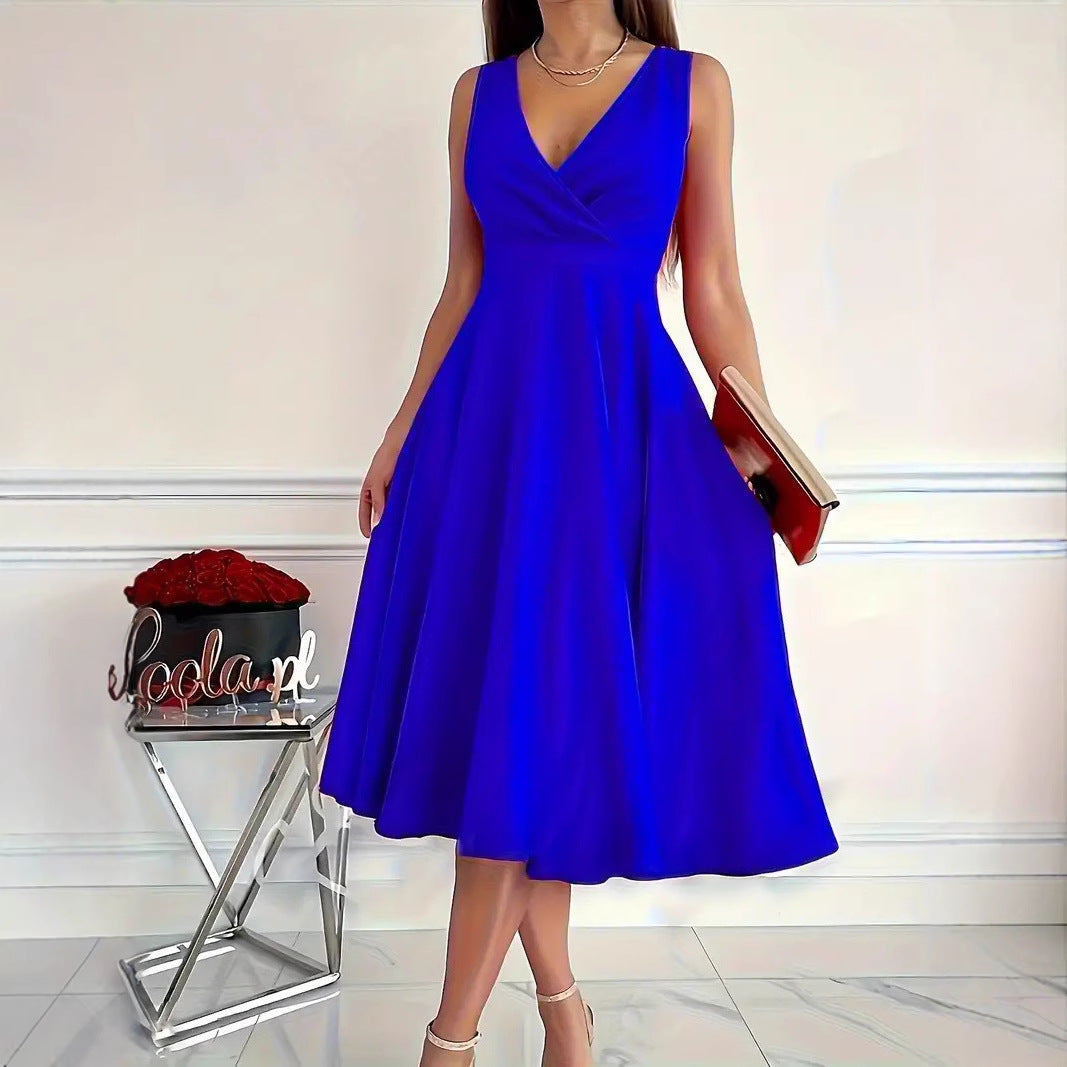 Damen elegantes A-Linie Wickelkleid mit V-Ausschnitt R&B