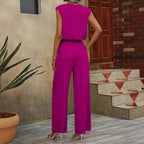 Damen Eleganter Suit mit V-Ausschnitt und Taillenknoten R&B