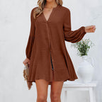 Damen Lässige Bluse mit Ballonärmeln und durchgehender Knopfleiste R&B
